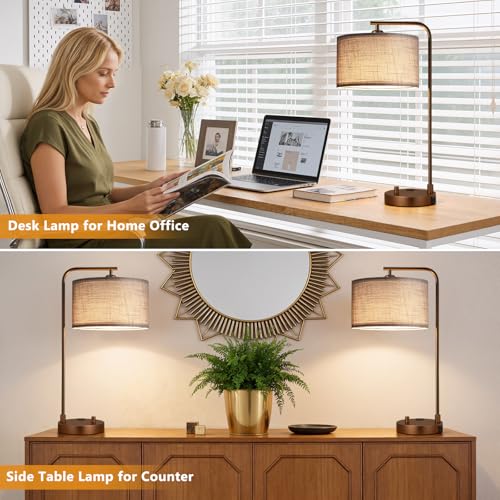 Brown Bedside Lamps Set of 2 (C-Gray Shade & Brown Base)