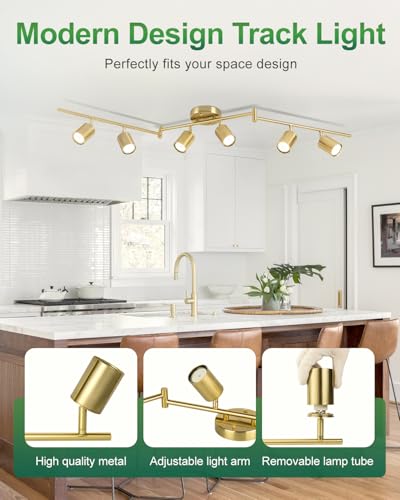 6 Ways Gold Track Lighting Fixtures Ceiling Gu10 Bulbs Not Included (Gold / 6 Ways)
