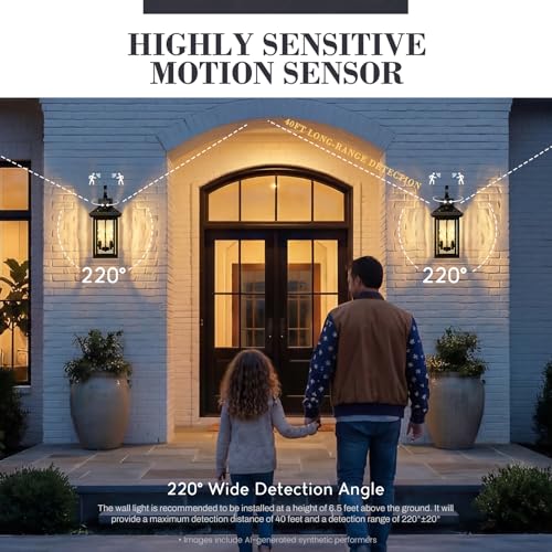 Motion Porch Light (Black - Water Ripple Glass / 22.6 Inch - Motion Sensor)