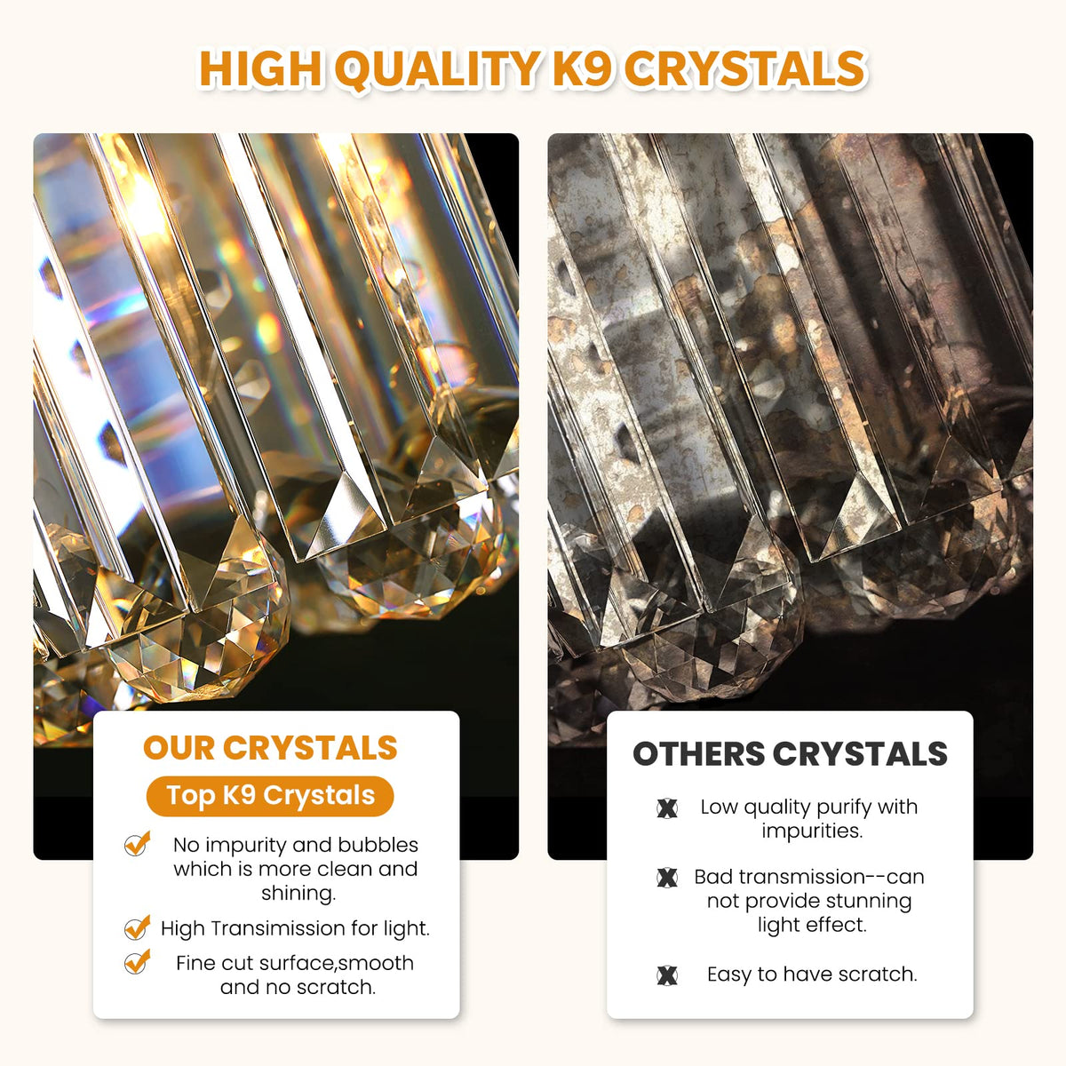 Rectangle K9 Crystal Chandelier Modern Rectangular Pendant Lighting Fixture for Dining Room Kitchen Island Bedroom Black L47'' x W10'' x H10'' (Black(Hanging) / L47")
