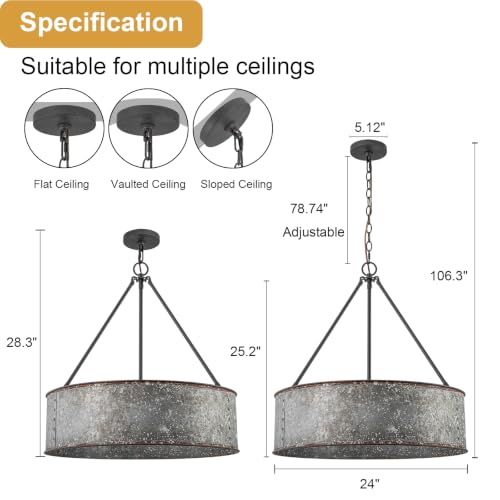 24" Metal Drum Chandelier 5 (Distressed Iron / 24")