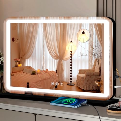 Black 28" x 20" Vanity Mirror with Lights (Black / 28"L x 20"W)