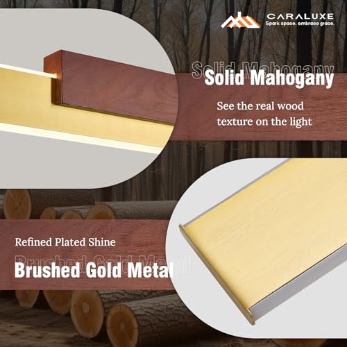 Gold LED Linear Pendant Light 52in Kitchen Island Lighting Dimmable (Gold wood / 51.2'')