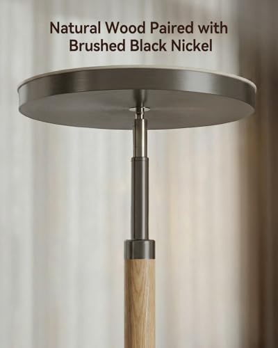 Wood LED Torchiere Floor Lamp with Remote (Natural Wood & Brushed Black Nickel)