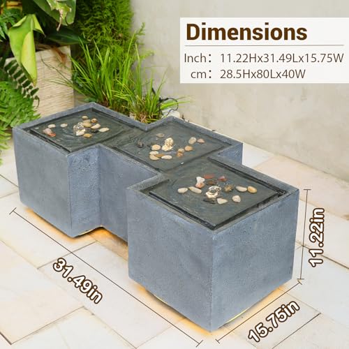 11.2H Small Cute Modern Cascading Outdoor Water Fountain with 3 Led Lights (11.2H)