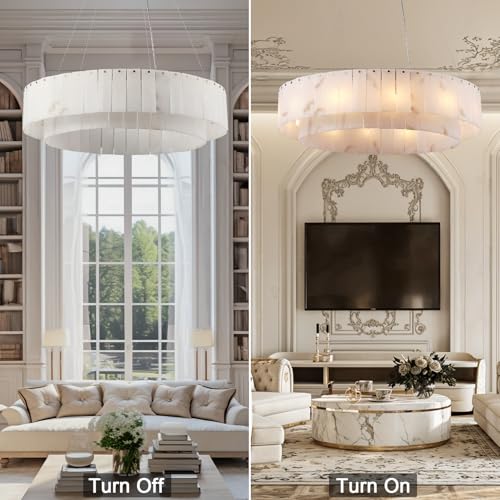 Alabaster Round Chandelier (2-Gold-31in / 31 in)