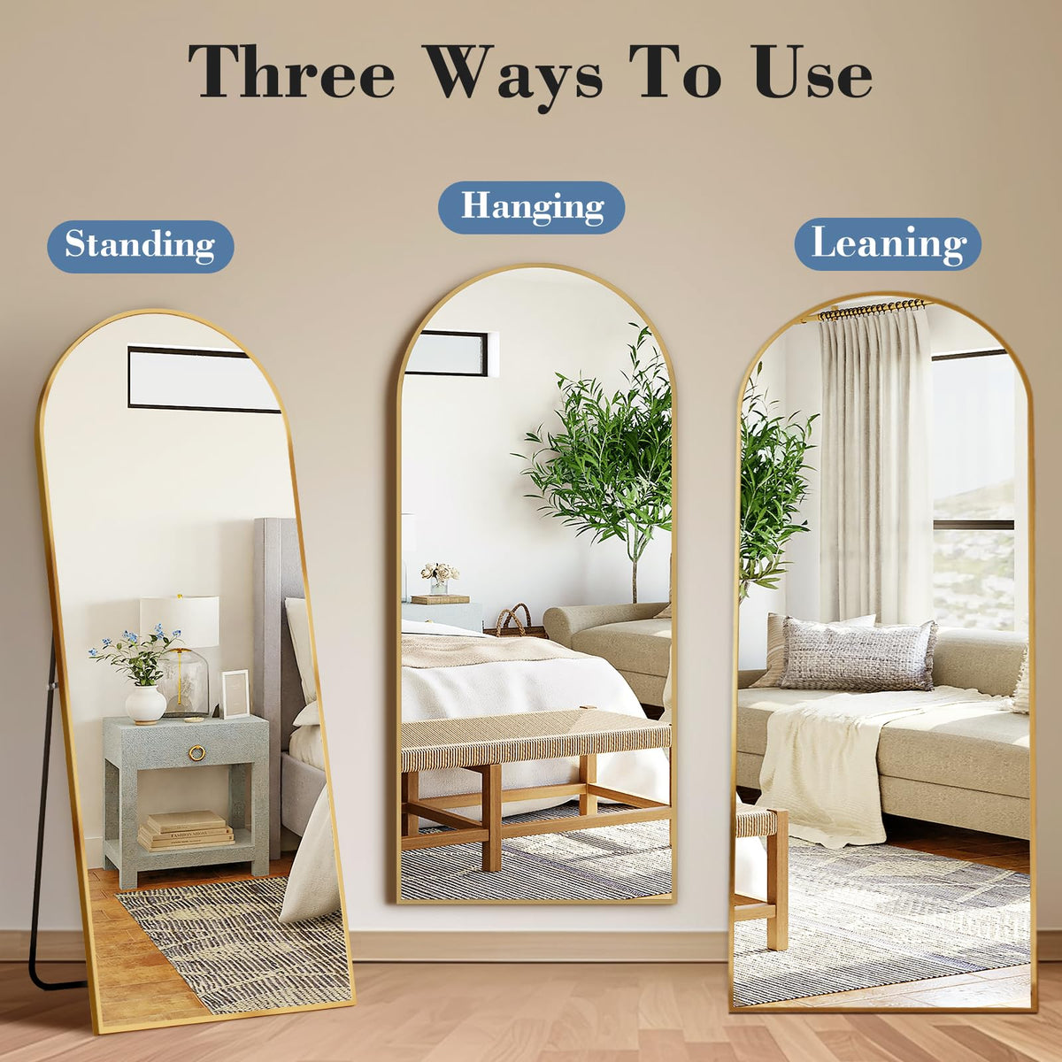 56"x21" Arched Full Length Floor Mirror (Gold-arched / 56"L x 21"W)