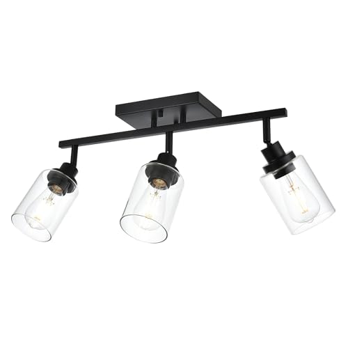 3 Light Track Lighting Kit Black Track Lighting Fixtures Bathroom Wall Sconces Ceiling Mount Kitchen Tracking Lights (Black / 3-Light)
