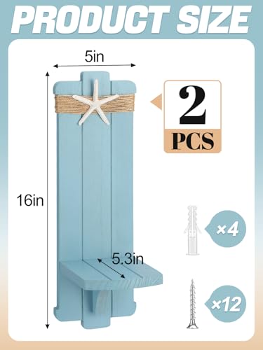 Handmade Wooden Candle Sconces Set of 2 Farmhouse Wall Decor (Blue / 5.3"L x 4.7"W x 16"H)