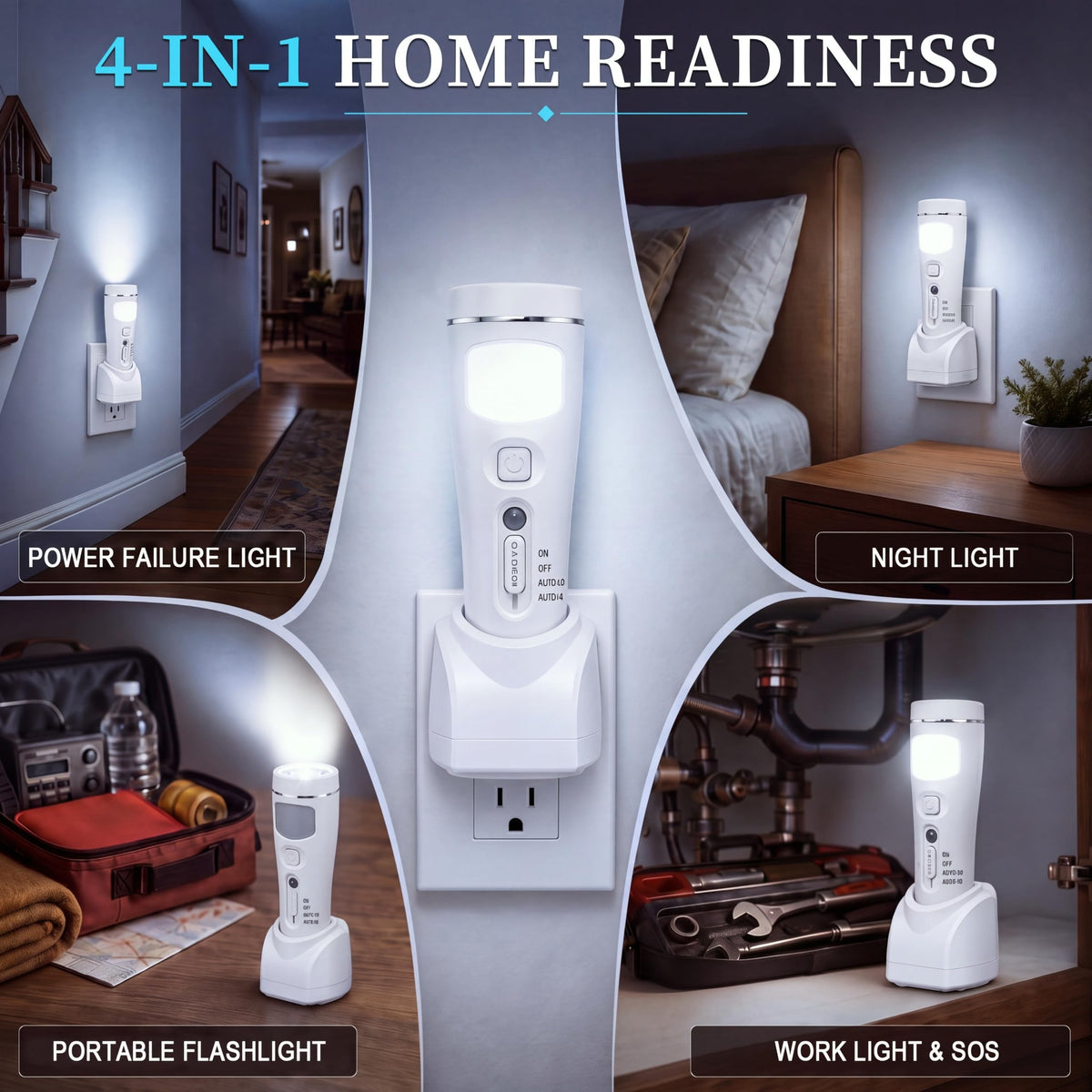 3 Pack Rechargeable Emergency Light with Auto On Power Outage (White)