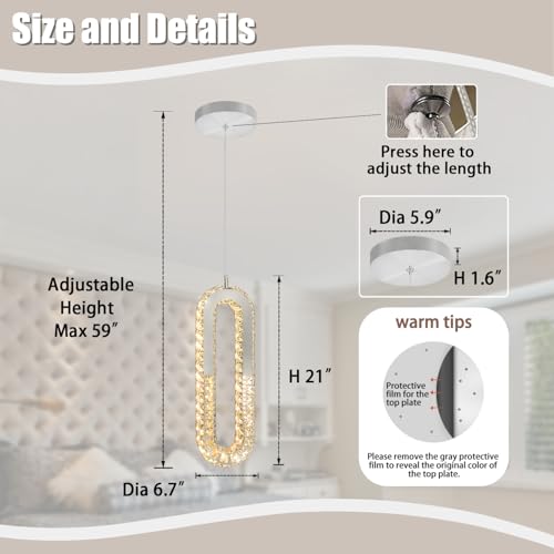 1 Ring Chandelier Silver Modern Pendant Lighting LED Dimmable Hanging Crystal Chandelier for Kitchen Island Foyer Lobby Living Room Staircaes (Silver / 1 Ring)