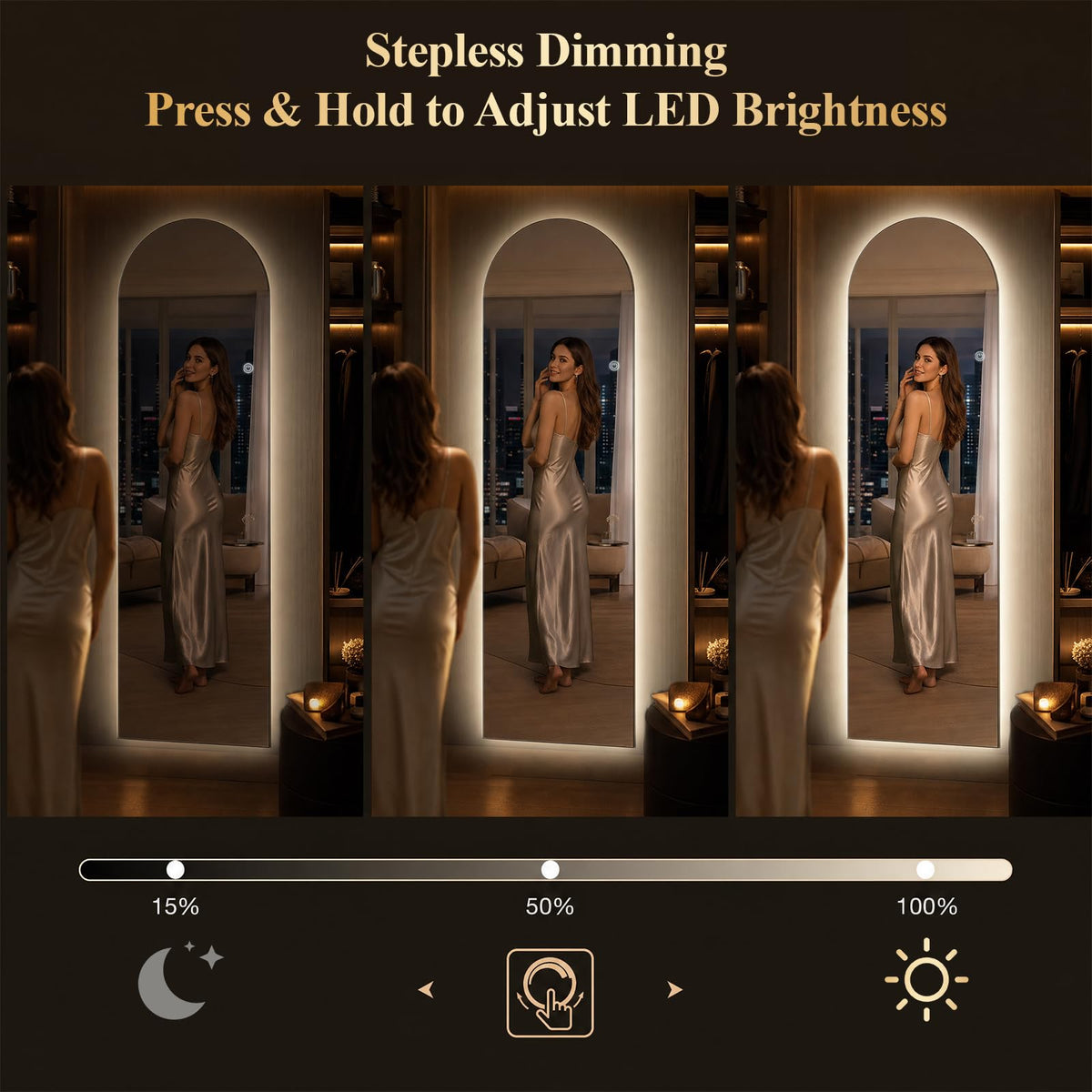 65"x26" Large LED Arched Mirror Full Length with Dimmable Lights (Frameless / 65"L x 26"W)