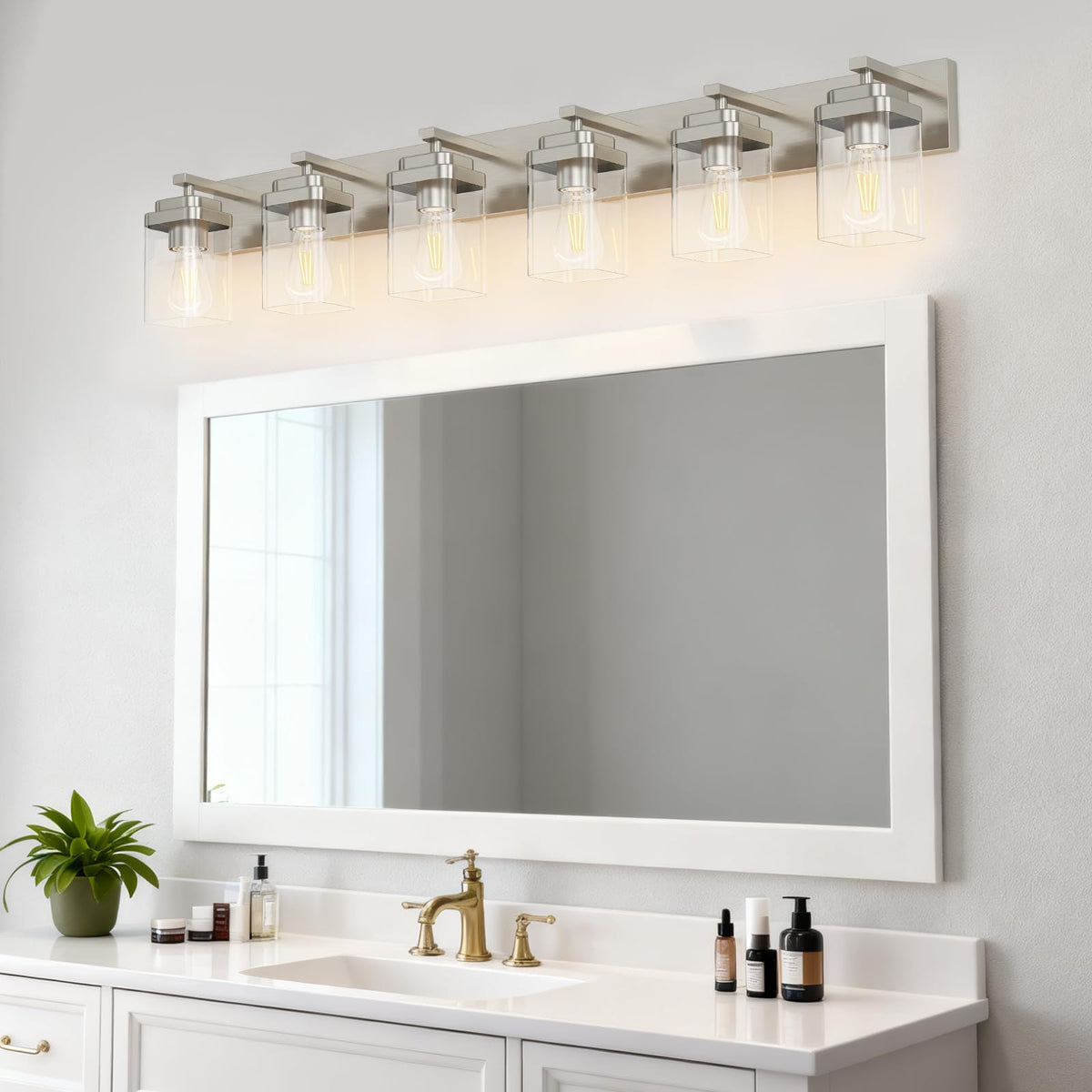 Brushed Nickel Bathroom Light Fixtures (Brushed Nickel / 6-Light, 46-inch)