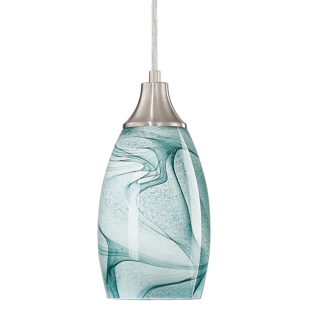 Mini Pendant Lights Kitchen Island Light Brown Glass Lamp Shade Hand Blown Glass Pendant Light with Brush Nickel Finish Adjustable Cord for Kitchen Over Sink (Green Marble-1P)