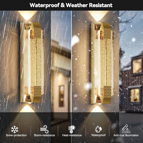 Dusk to Dawn Outdoor Light with Crystal Bubble Glass (Gold / 19.6 Inch)