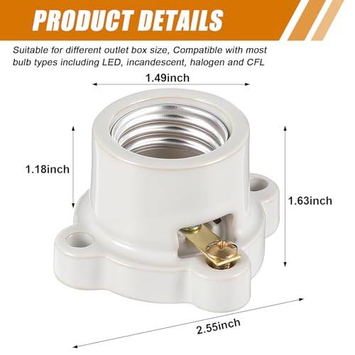 12 Pcs E26 Light Socket Porcelain Lamp Holder Medium Base