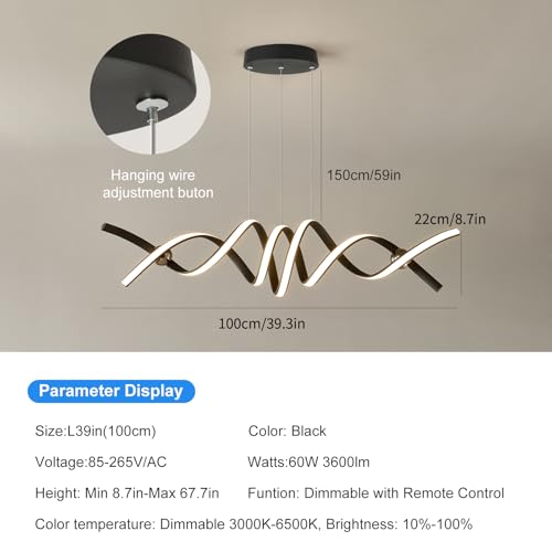 Kitchen Island Lighting (37in/Black/Linear/60W-Dimmable)
