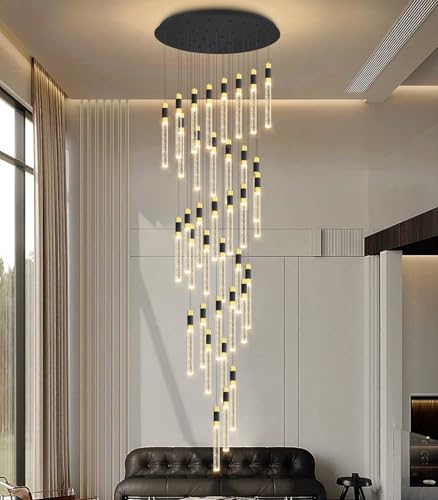 36 Lights Modern Chandelier LED Light Fixtures Adjustable High Ceiling Long Light Chandelier for Hallway Foyer Dimmable Lights with Remote Living Dining Ceiling Pendant Lighting (36 lights Cylindrical)