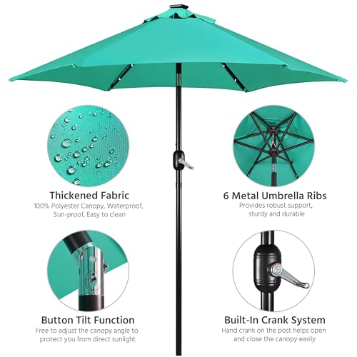 7.5FT Solar Patio Umbrella w (Turquoise / 7.5FT)