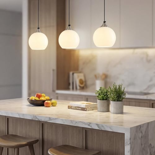 White Pendant Lights Kitchen Island 3 Pack (Milky White / S - 5.9 in)