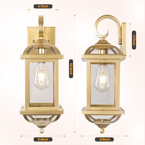 18” Gold Light Fixtures Outdoor Brass Porch Lights (Gorgeous Golden / Without Sensor)