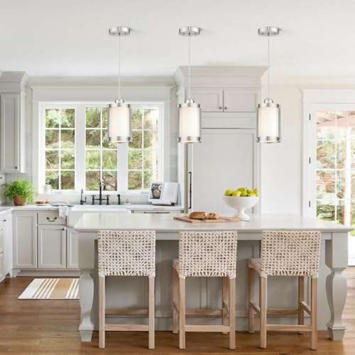 Brushed Nickel Pendant Lights Kitchen Island (Nickel + Milk Glass / 1-Light Pendant, 1 Pack)