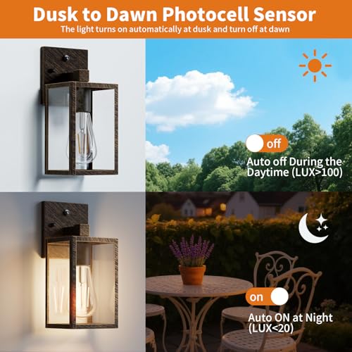 2 Pack Black Brush Gold Dusk to Dawn Exterior Lighting Fixtures Wall Mount (Black Brush Gold / Small-10.24'')