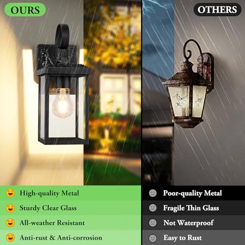 2 Pack Outdoor Wall Light Fixtures (Matte Black / 12.8")