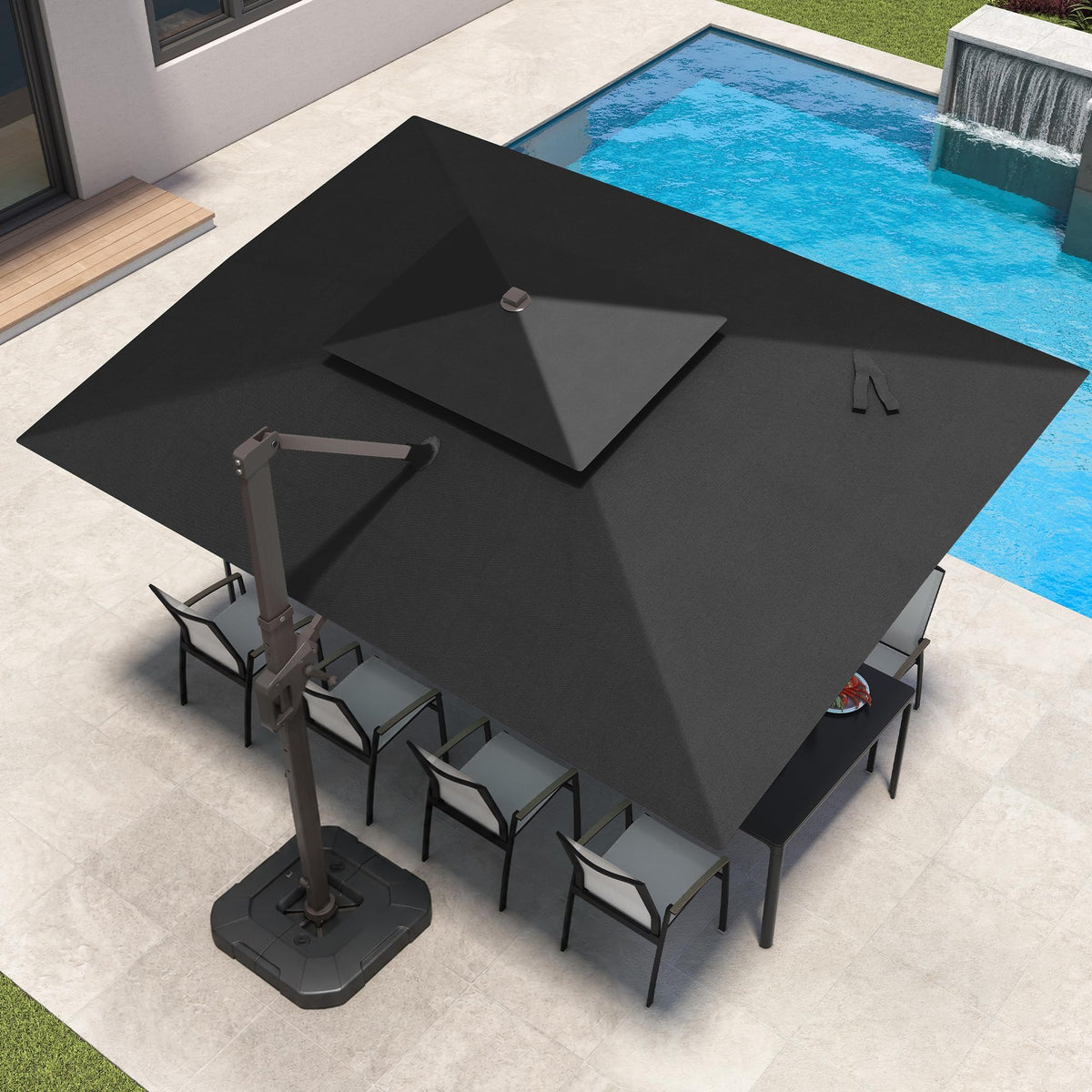 9x12 FT Patio Cantilever Outdoor Umbrella with Base and LED Lights (Black)