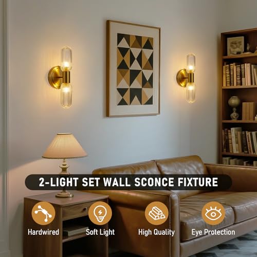 Brushed Brass Wall Sconces Set of 2 (Gold / 2 Pack)