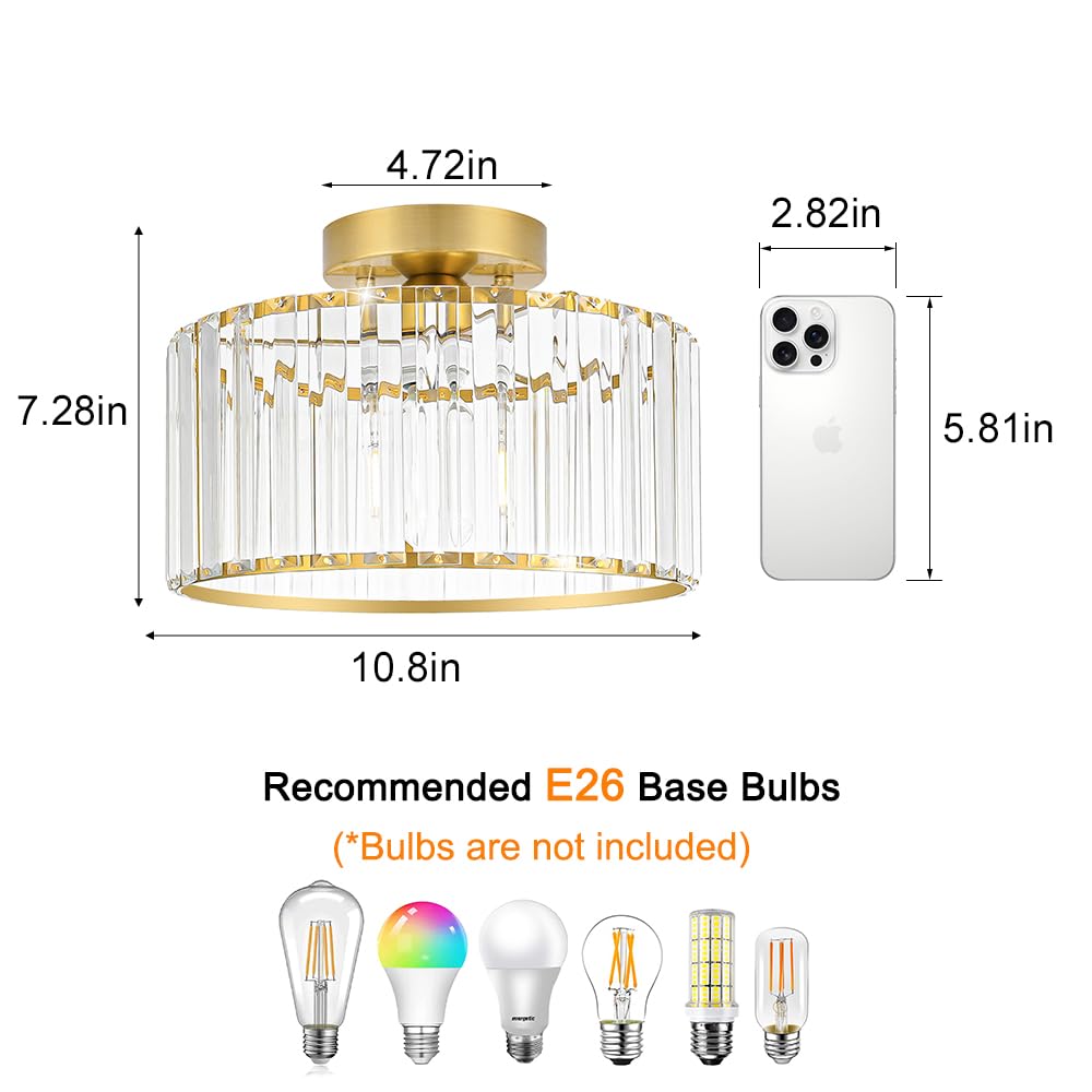 Crystal Ceiling Light Fixture (11in - 1 light / Gold)