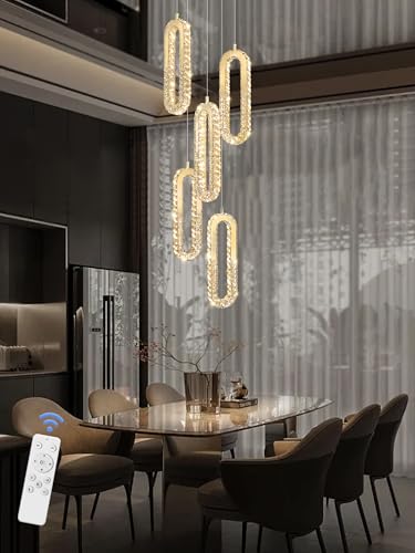 Modern LED Chandelier 5 Ring Gold LED Pendant Light Adjustable Height Hanging Chandelier for Staircase Foyer (Gold / 5 Rings (New))