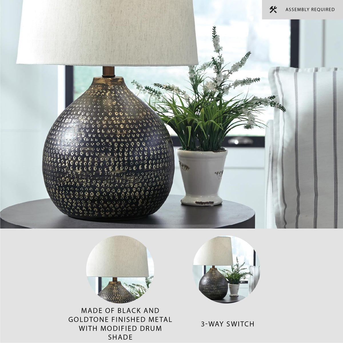 1 Piece Metal Table Lamp (White)