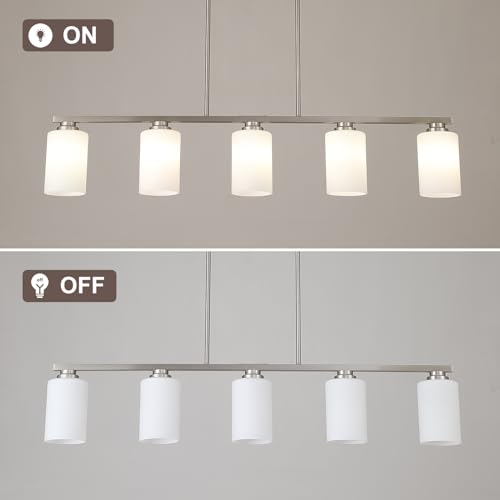 Island Light for Kitchen (Brushed Nickel / 5 Light + Milk Glass)