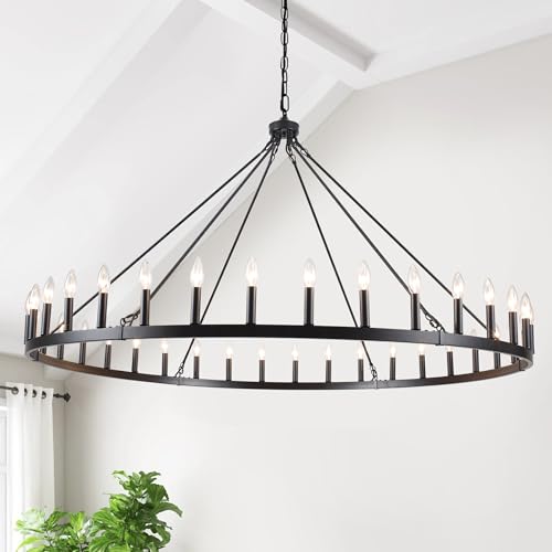 Black Extra Large Wagon Wheel Chandelier (Black-36 lights)