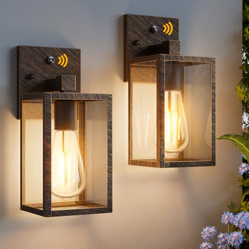 2 Pack Black Brush Gold Dusk to Dawn Exterior Lighting Fixtures Wall Mount (Black Brush Gold / Small-10.24'')