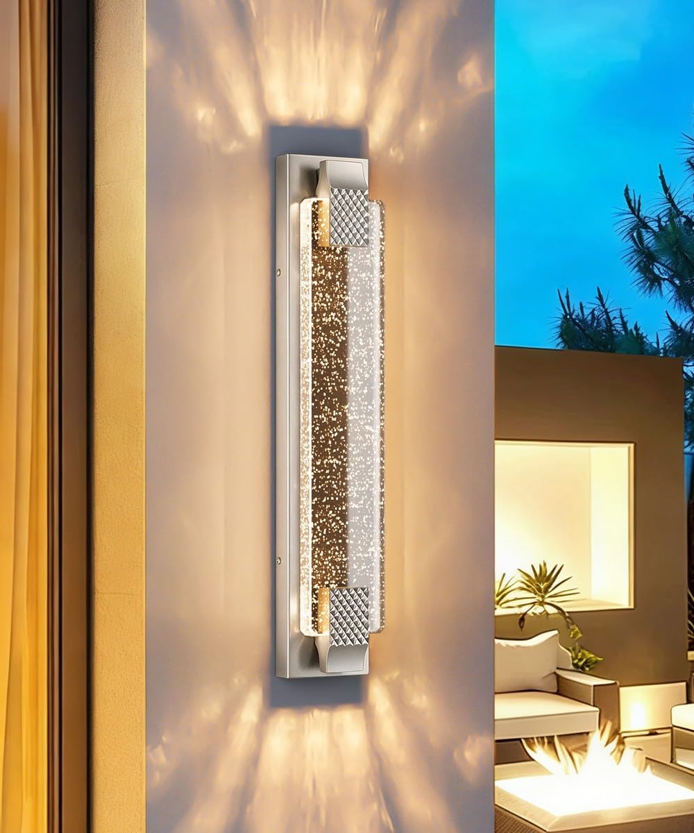 Aipsun 23.6" Nickel Outdoor Wall Sconce Modern LED Crystal Exterior Light (Nickel / 23.6 inch)