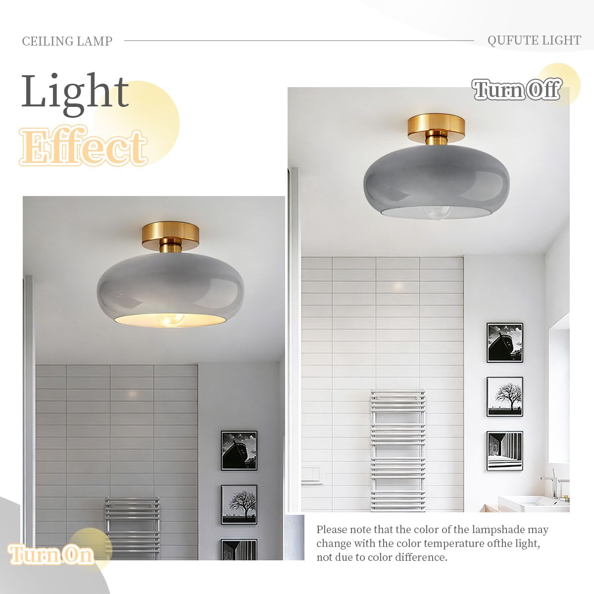 Glass Gray Ceiling Lights Mid Century Flush Mount Light Fixtures (Gray-2)