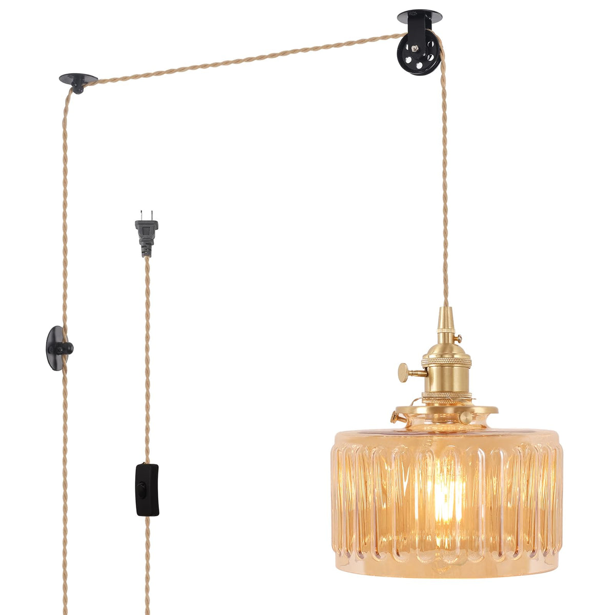 Plug in Pendant Light Hanging Light Fixture Corded On (Amber)