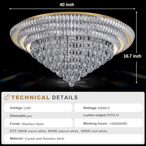 40" LED Crystal Raindrop Ceiling Light (Gold / 40 inches)