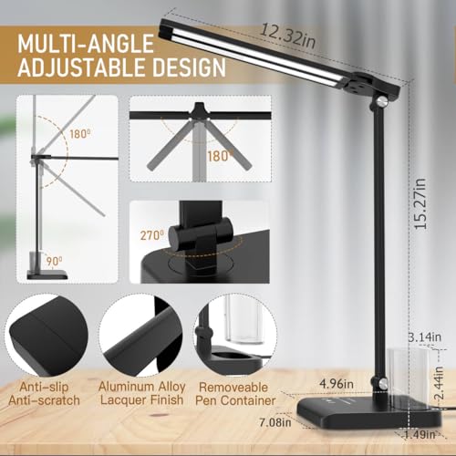 Dimmable LED Desk Lamp with USB Charging Port (Black)