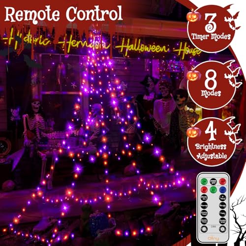 Halloween Lights Outdoor 454 LED Spider Web Lights Orange & Purple Halloween Decorations (purple and orange)
