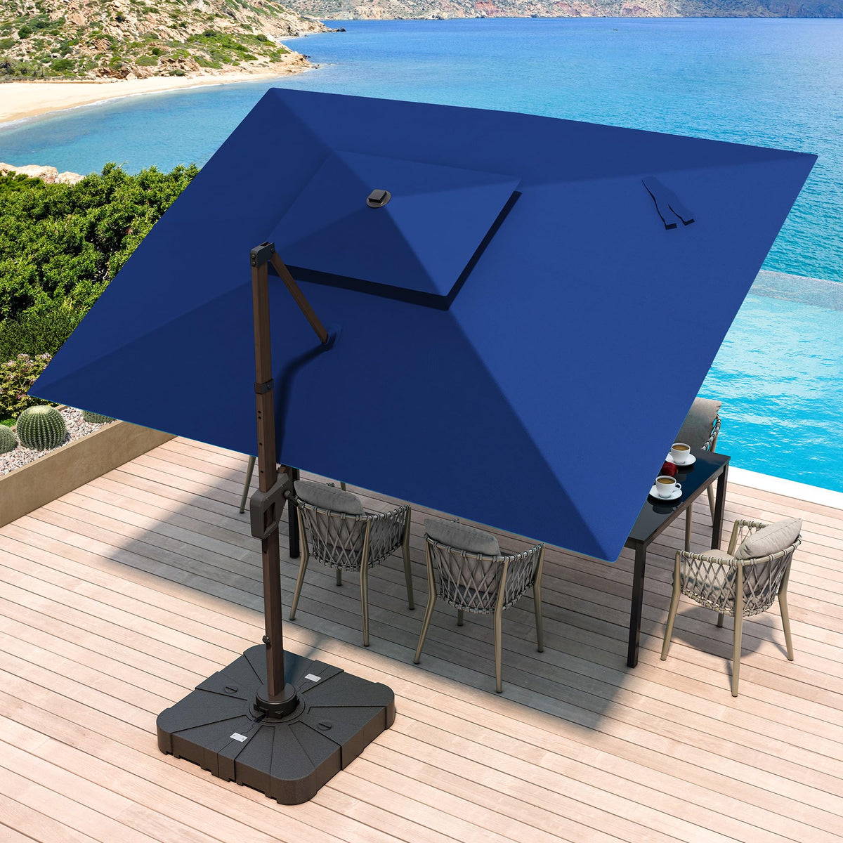 10x13 FT Cantilever Offset Patio Umbrella with Lights (Navy)