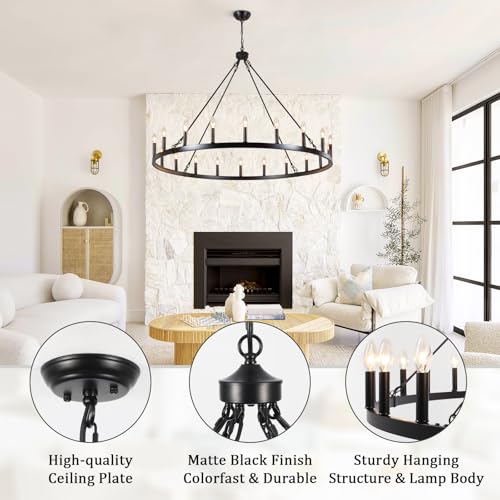 Black Wagon Wheel Chandelier (Black - 20 Lights - 48in)