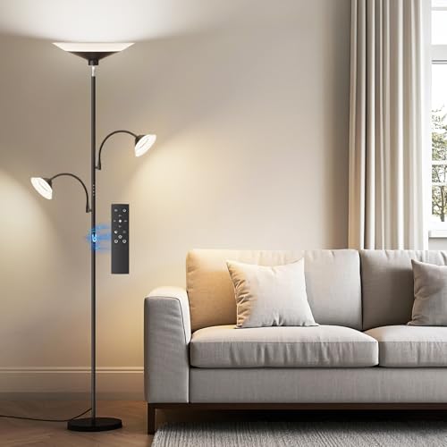 42W 3 Light Torchiere Floor Lamp (Black)