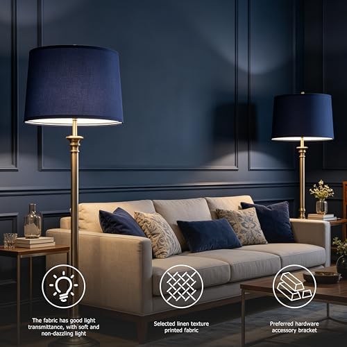 Large Blue Lamp Shade for Floor Lamps Set of 1 (14"×16"×10"-1 Pc / Blue Natural Faux Silk)