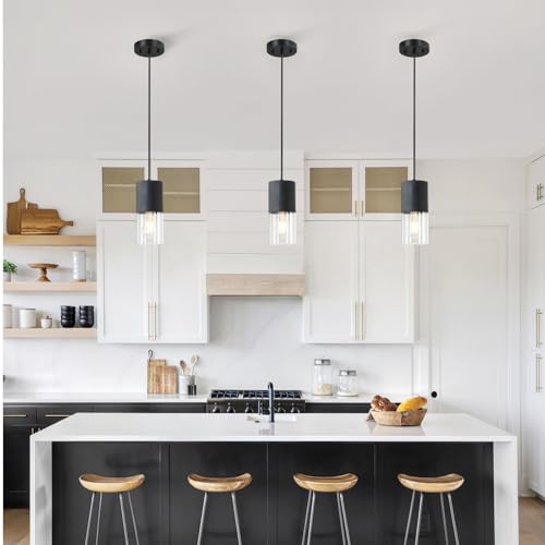 3 Pack Black Pendant Light Fixtures (Black & Transparent—Cord / 3 Pack)