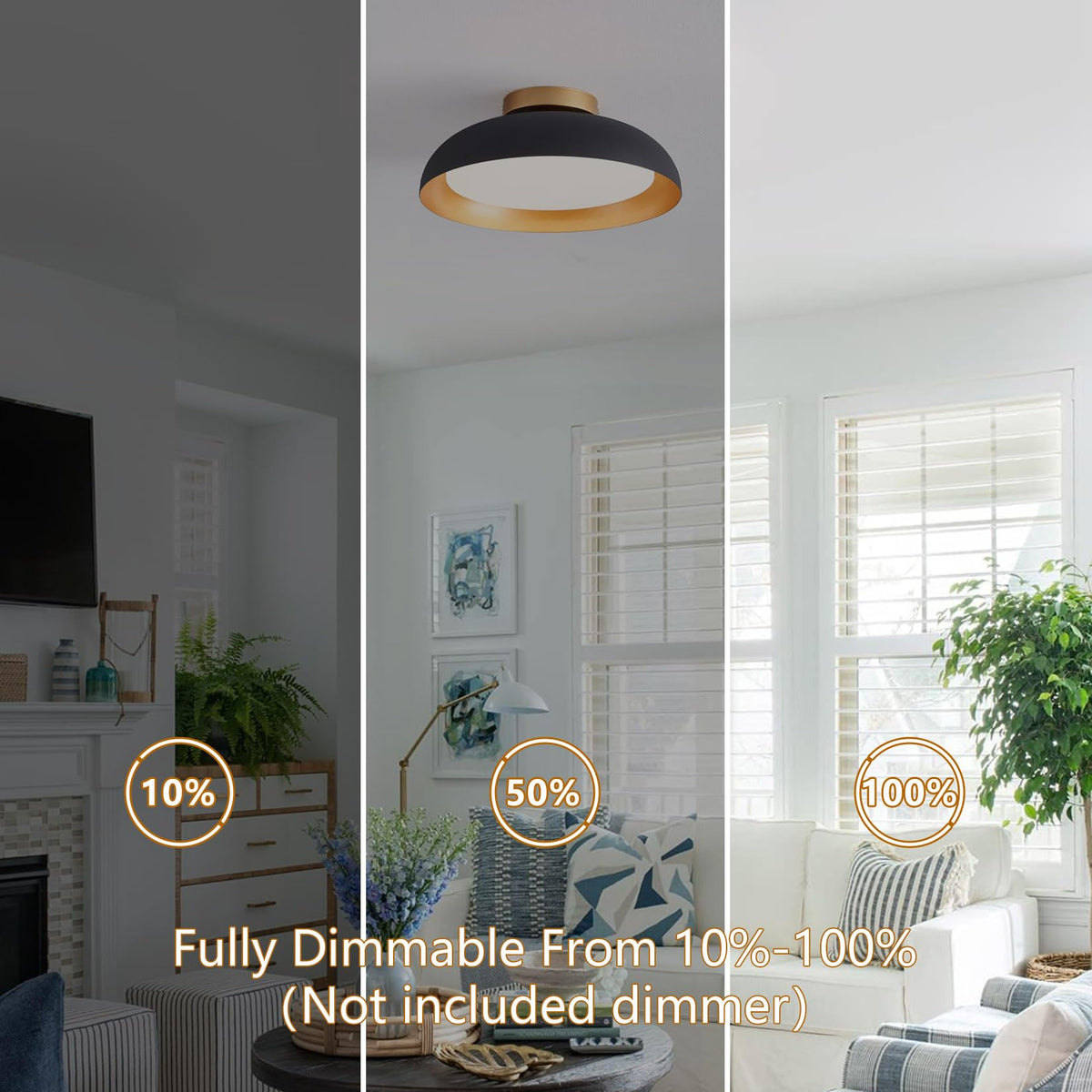 Flush Mount Ceiling Light (Matte Black with Gold Inside / 12.5 Inch-1 Pack)
