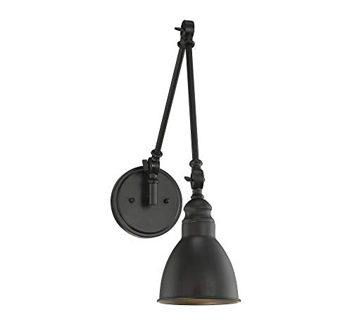 9-960-1-89 Dakota Vintage Bohemian Mid-Century Modern Metal Wall Sconce with Adjustable Arm, 1-Light 60 Watt, 17" H x 6" W, Matte Black (Matte Black)