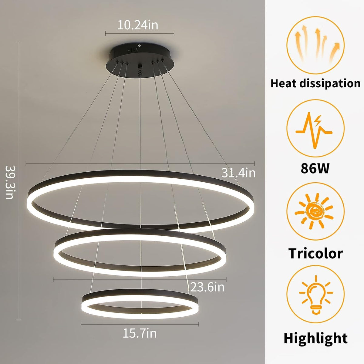 Modern Chandeliers for Living Room (Black / 30.3in)